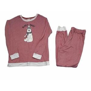 Secret Treasures Womens Pajama Set Size M Top Jogger Stripe Red Bearly Awake